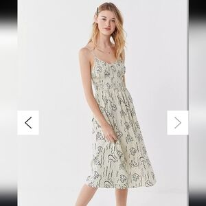 Urban Outfitters Off White W Black Doodle Print Sundress With Smocked Bodice